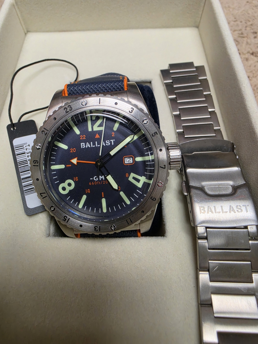 BALLAST BL-3149 Automatic Men’s Navy Blue GMT Watch with Orange Accents